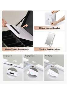 Premium Sewing Makeup Bag With LED Mirror, 31*24*12cm Large Capacity Portable Shoulder Cosmetic Box, Suitcase Insert Design, Multi-Functional Storage Case For Cosmetics, Phones & Sundries, Suitable For Travel, Home & Presents - Large - View 10