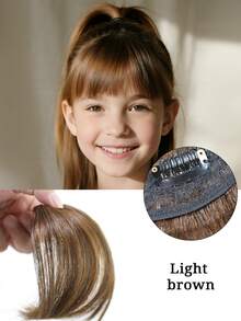 Children's Clip-On Bangs Wig With Sideburns, Heat-Resistant Fiber Invisible Air Bangs Extension, 3-Second Invisible, Suitable For Daily, Festival, Party Wear (Black/Brown/Light Brown)