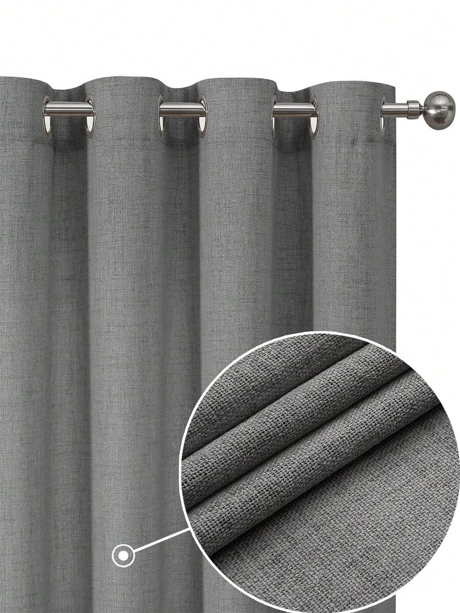 Set 1/2 buah Tirai Tekstur Linen Imitasi, Cocok untuk Ruang Tamu dan Kamar Tidur, Tirai Semi-Transparan Anyaman Goni Rustic dengan Lubang Atas, Penyaring Cahaya, Abu-abu Gelap - Dark Grey - View 1