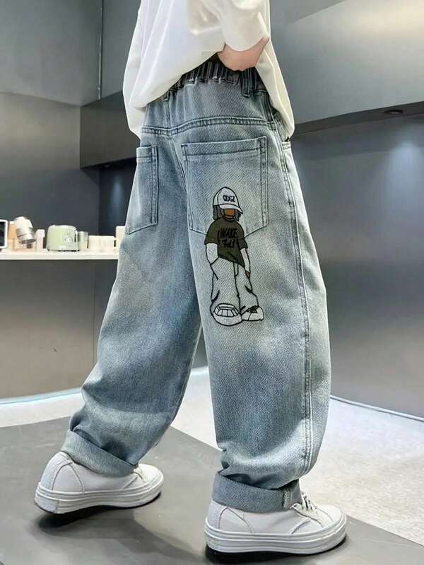 Modne, codzienne jeansy dla chłopców, proste i uniwersalne do codziennego noszenia