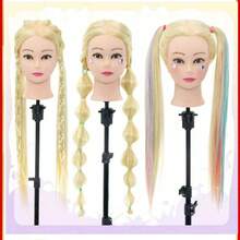 26英寸发型训练头模，美容院模特头，合成直发训练头，美容院造型模特头，编发卷发剪发练习娃娃头，圣诞节 - 黑色 - 查看 5