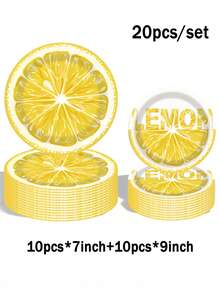 Fresh Lemon Pattern Disposable Tableware Set 20-100pcs 7/9 Inch Plates 9oz Cups Napkins Summer Picnic Wedding Birthday Party Supplies - Multicolor - View 10