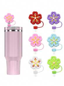 6 Piezas Tapa de Pajita Rosa para Vaso Cup de 40 30oz, Accesorios Reutilizables de Tapa de Pajita Decorativa Adorable de 10mm para Fiestas, Regalos Compatibles con Accesorios de Vaso