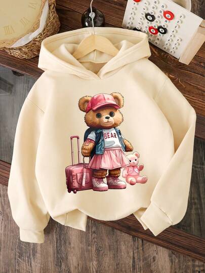 Bluza z kapturem dla małych dziewczynek z kreskówkowym wzorem