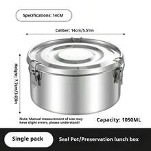 1/3 件优质不锈钢食品储存容器套装 - 防漏、防潮、防臭、可重复使用的圆形金属罐；带安全盖的冰箱储物盒，适用于厨房和餐厅组织，适合户外；家居 - 銀色 - 查看 11