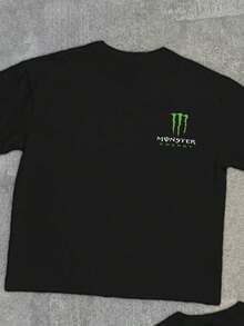 100 Percent Cotton Casual - Style Pure Cotton Mens T Shirtwith "Monster Energy" Prints Graphic Shirt, Suitable For Daily Outings, Sports Activities, And Leisure Gatherings - Black - View 3