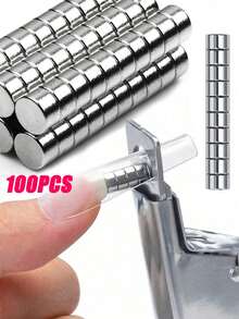 15/30/50/60/100pcs Nail Clipper Magnets, Suitable For Cat Eye Gel Polish, Round Shape, Can Be Used On Refrigerator, Cylinder, Office, Whiteboard, Durable And Compact, Ideal For DIY, Nail Clipper Magnets - Silver - View 2
