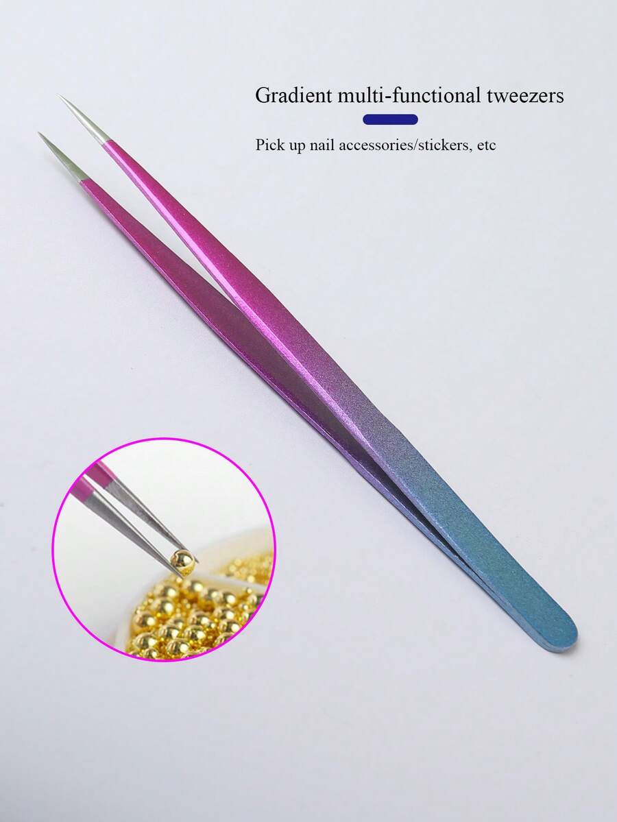 1pc Ombre Color Pointed Tweezer, Multi-Purpose Nail Art Tool For Picking Up Nail Stickers And Accessories