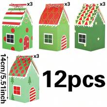 12 pièces/set Boîte à bonbons de maison de Noël assorties, emballage cadeau de nougat et de pâtisserie flocon de neige