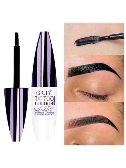 Gel de cejas con tatuaje, resistente al agua, semi-permanente, de larga duración, negro y marrón, a prueba de sudor, con fórmula de formación de película, fácil de quitar