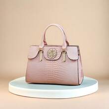 Bolso de mano con estampado de cocodrilo, bolso de hombro elegante de piel sintética con cremallera y correa ajustable para mujeres