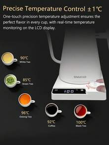 Smang 1 szt. czajnik elektryczny do użytku domowego z gęsią szyjką, z regulacją temperatury i izolacją, czajnik elektryczny o dużej mocy 1200 W, pojemność 1000 ml, obudowa ze stali nierdzewnej