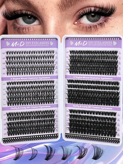 Kit de extensión de pestañas en racimo de gran volumen de 580 piezas 30D+40D+50D+60D+80D+100D con rizado DIY, aspecto natural, súper grueso, delgado, súper suave, súper ligero, pestañas postizas individuales reutilizables y segmentadas. Kit de extensión de pestañas, herramientas de maquillaje adecuadas para principiantes para usar en casa o en movimiento para la vida diaria, bodas, fiestas, Halloween y Navidad