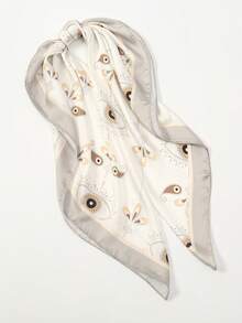 1pc Simple Printed 90cm Square Scarf, New Spring Bandana For Women, Versatile Waist Belt, Headband, Headwrap, Fashion Neckerchief - Khaki - View 6