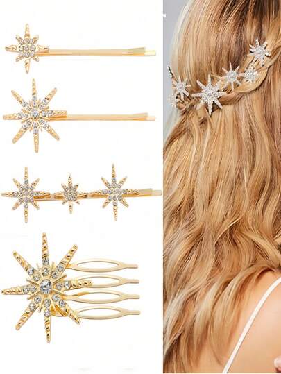 1/2/4pcs Bridal Star Hair Clips Gold Star Hair Pins Rhinestone Crystal Hair Comb Bride Headpieces Delicate Bridal Hair Accessories For Brides Women Girls Wedding Prom Party,Gifts,Travel,Gifts For Women,Hair Stuff,Stocking Stuffers