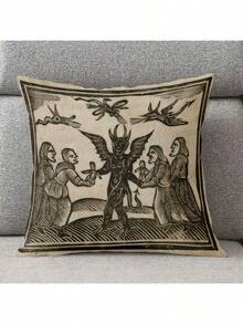 1pc Gothic Folk Art Throw Pillow Covers Set Add A Touch Of Dark To Your Home! This Is Features Intricate Gothic Folk Art Designs. Ideal For Fans Of Medieval Or Occult - Inspired Decor, Bringing Mysterious, Vintage Charm To Sofas, Reading Nooks, Or Eclectic Interiors.