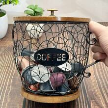 Large & Small Size Woven Wood & Iron Wire Art Coffee Basket, Kitchen Coffee Corner/Dining Table Decor