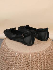 Women's Ballet Flats, Fashionable Square Toe Slip-On Soft Bottom Shoes, Versatile Flat Shoes, Black Hollow Flat Bowknot Loafers, Size Run Large, Plus Size 35-43