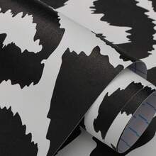 1 Roll Of Black And White Leopard Print Self-Adhesive Wallpaper With Black And White Leopard Print Pattern Removable Vinyl Contact Paper Used For Bedroom, Living Room Cabinet Pasting Furniture Renovation Door Decoration Home Decoration And Art Wall Renovation Wallpaper 15.7inX39.3/118.1/196.8in