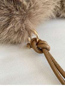 可爱毛绒云朵设计手提包，时尚单肩/斜挎包，适合通勤，秋冬新款毛绒包，新年必备 - 卡其色 - 查看 9