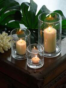 6.5cm Wide Transparent Glass Candle Holder, Slender Borosilicate Glass Candle Stand, Suitable For Wedding Party, Holiday Event, Tabletop Candle Display, Evening Gathering Decoration (Candle Not Included) - Transparent - View 4