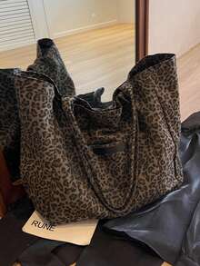 Fashionable High-Capacity Casual Minimalist Lightweight Versatile Canvas Tote Bag With Leopard Print, Suitable For Young Women For Commuting, Outing, Shopping, Work And Study, New Fall Winter Cheetah Print Purse For Women