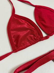 Ribbed Polyamide String Bikini With Thong And Marquinha - Đỏ - Xem 4