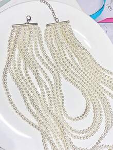 Elegante collar de perlas falsas multicapa, gargantilla de perlas nupcial y de boda para mujeres, accesorios clásicos de perlas para vestidos de noche de fiesta y baile de graduación