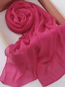 1pc Modest Hijabi Casual Versatile Solid Color Soft & Breathable Chiffon Hijab Scarf, Spring/Summer - Hot Pink - View 4