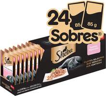 Sheba - Alimento Húmedo para Gato Adulto, Sabor Filetes De Salmón Marinado 85g c\/u. Paquete de 24 Unidades, Sin Colorantes ni Sabores Artificiales - negro - Ver 1