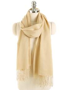 经典女士纯色流苏时尚保暖围巾，纯色休闲可爱优雅街头时尚宫廷风商务派对涤纶柔软围巾，四季皆宜围巾头巾 - A草綠色 - 查看 1