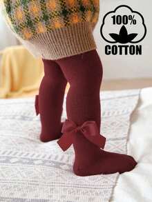 1 szt. 100% bawełnianych rajstop dziecięcych z kokardką, legginsy dla niemowląt