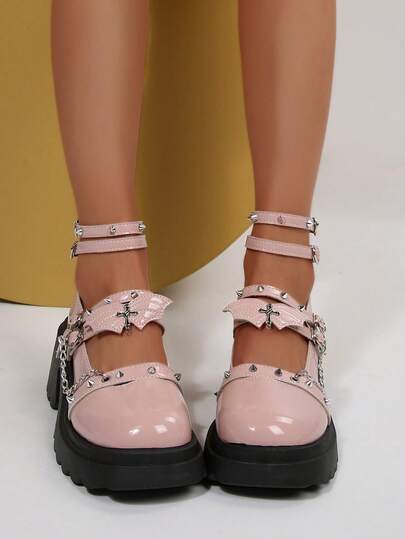 2025 Spring/Summer Gothic Style Platform Lolita Shoes For Petite Women, New Thick Sole JK Leather Pumps
