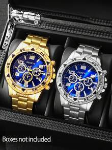 4pcs/Set Men's Stainless Steel Quartz Watch Set - Round Dial, Zinc Alloy Case, Electronic Movement, Business Casual Versatile Men's Watch Set, Holidays