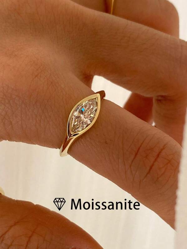 1pc Women's Quality Solitaire Ring, French Style Evil Eye Design, 925 Sterling Silver 1.5 Carat Moissanite Eye Shape, Minimalist Elegant Luxury Jewelry, Engagement, Wedding, Anniversary Gift, Comes With Moissanite Certificate And Deluxe Gift Box