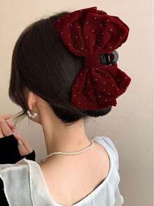 1pc Women's Double Layer Butterfly Hair Claw With Rhinestones, Solid Color, Elegant & Sweet, Suitable For Campus Wear, Party, Ball, And Daily Outfits Bow Valentine's Day Fall Winter Hair Clip Claw Clip Hair Accessories For Women For Vacation Outfits Woman Fashion Hair Clutch