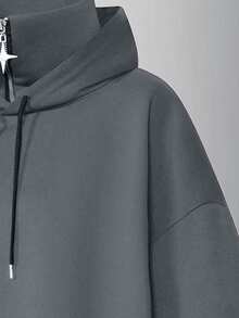 Áo sweatshirt nam màu trơn, cổ kéo khóa nửa thân, thời trang mùa xuân và mùa thu, tay dài. - Màu xám đen - Xem 4