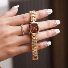 LIANDU LIANDU Este reloj de mujer presenta una esfera cuadrada, con un estilo retro, elegante y minimalista. La esfera está adornada con marcas numéricas precisas. Viene con una correa de acero inoxidable desmontable, lo que lo hace muy adecuado para el uso diario, regalos de cumpleaños, fiestas y reuniones festivas. Es una opción ideal como regalo para usted o sus amigos. - Dorado - Ver 10