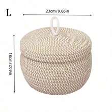 سلة تخزين دائرية مُنسوجة بطراز بوهيمي مع غطاء، سلة ديكور منزلي مناسبة لغرفة المعيشة والنوم والمكتب والطاولة الجانبية، لتخزين وحفظ أجهزة التحكم عن بعد والمستحضرات التجميلية والمفاتيح والقرطاسية والعديد من الأغراض الصغيرة - متعدد الألوان - مشاهدة 10