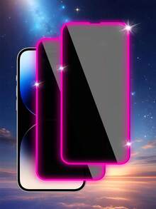 2pcs Purple Framed Tempered Glass Screen Protector, Anti-Spy Anti-Fingerprint, Glow In The Dark, Compatible With Apple 11/12/13/14/15 Pro Max/16 Plus/16 Pro/16 Pro Max/16e/17/17 Air/17 Pro/17 Pro Max - Purple - View 4