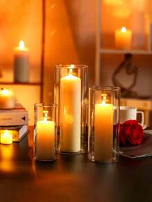 6.5cm Wide Transparent Glass Candle Holder, Slender Borosilicate Glass Candle Stand, Suitable For Wedding Party, Holiday Event, Tabletop Candle Display, Evening Gathering Decoration (Candle Not Included) - Transparent - View 8