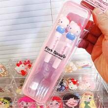 Sanrio 2pcs Stainless Steel Sanrio Hello Kitty & Kuromi Cutlery Set - Portable Cartoon Fork & Spoon Combo, Perfect For Kitchen, Dining, Camping, Picnics, And Christmas Gifts