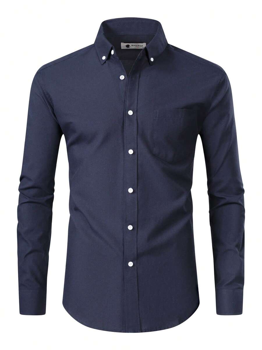 Rand paul Men's Long Sleeve Oxford Shirt, Plain, Casual And Formal, With Versatile Pocket - 深藍色 - 查看 1