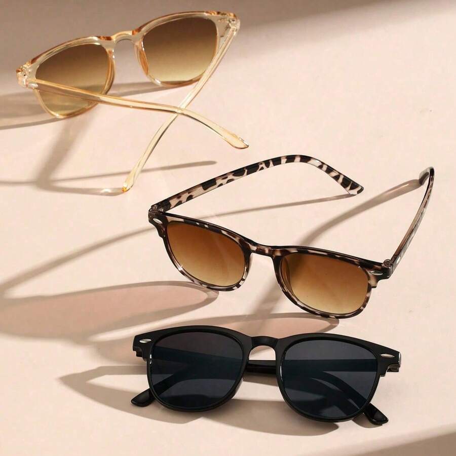 3 Pairs, Vintage Multicolor Round Frame Glasses - Oval Retro Style Lightweight Comfortable Unisex, Casual Glasses, Simple Glasses, Comfortable Glasses - Bộ 3 món - Xem 1
