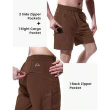- Pantalones cortos deportivos de senderismo para hombre, elsticos, de secado rpido, con bolsillos con cierre, para pesca, viajes - M + 10 - café - Ver 3