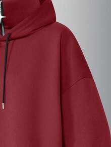 Men's Solid Color Half Zip Hoodie, Fashion Casual Sweatshirt For Spring And Autumn, Long Sleeve Top - Burgundy - View 4