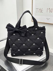 Large Capacity Tote Bag, Quilted For Autumn/Winter, Elegant Butterfly Embroidery New Shoulder Bag, Casual Outdoor & Commute Handbag, Cute Style For Women