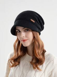 1pc Women's Winter Thick Knit Beanie Hat, Outdoor Warm Cuffed Ski Cap With Wide Brim, Flattering & Ear Warmer, Suitable For Maternity