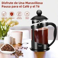 Prensa Francesa de 600ml en Color Negro - Vidrio de Borosilicato Resistente al Calor y Triple Filtro de Acero Inoxidable para Café y Té - Negro - Ver 3