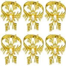 6 حلقات مفرش طاولة بشكل رقائق الثلج الكريسماسية، ديكور طاولة